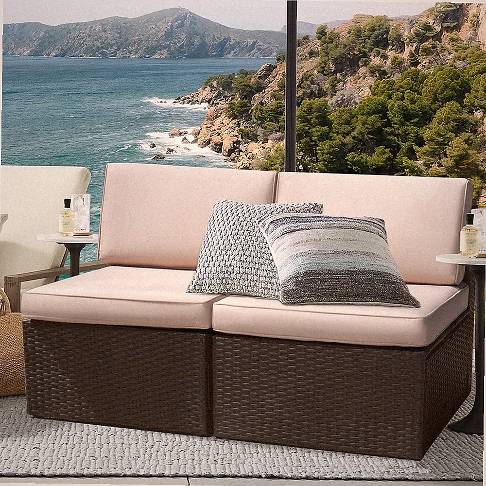 2 Pieces Patio Furniture Sets Outdoor Sofa Small Sectional Couch | With Thick