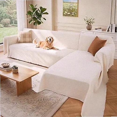 2 Pieces Sectional Couch Covers L Shaped Cover 71"×110"+71"×118", Cream White