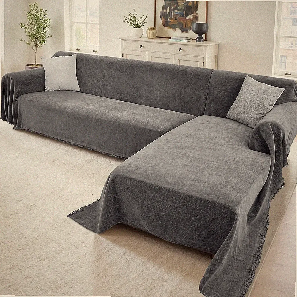 2 Pieces Sectional Couch Covers L Shaped Cover XL Dark Gray