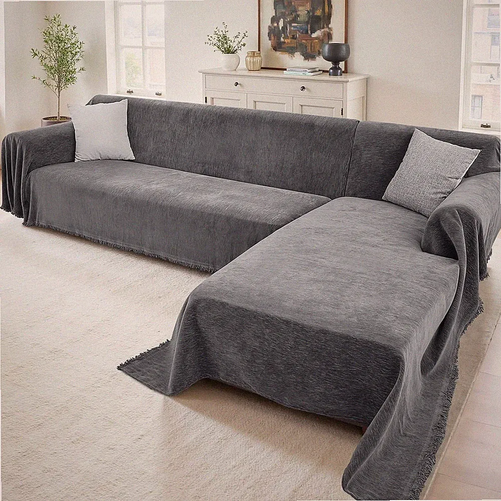2 Pieces Sectional Couch Covers L Shaped Cover XL Dark Gray | Thick Washable Fab