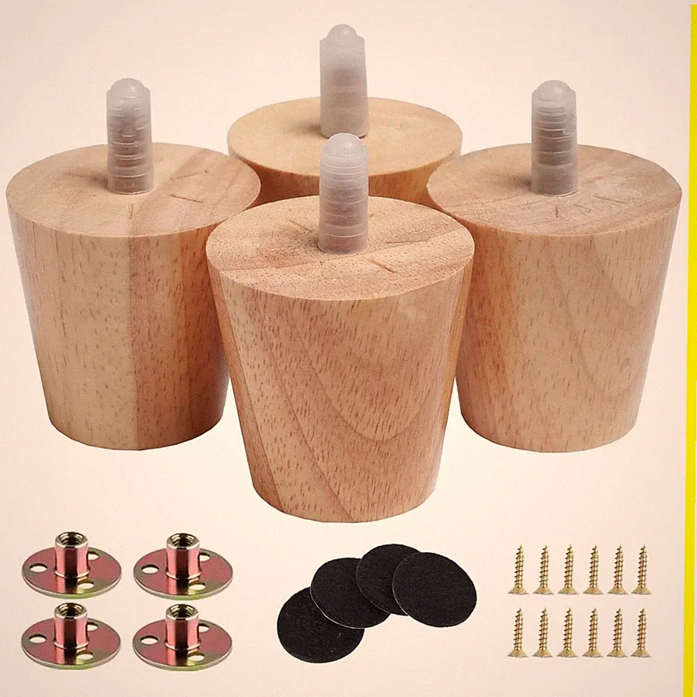 2" Round Solid Wood Furniture Leg Set of 4 Mid-Century Modern Sofa Couch Bed...
