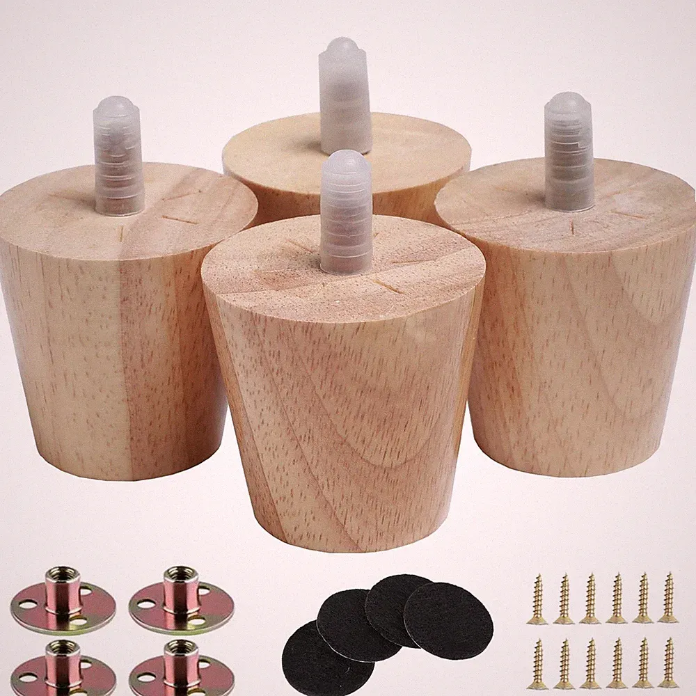 2" Round Solid Wood Furniture Leg Set of 4 Mid-Century Modern Sofa Couch Bed