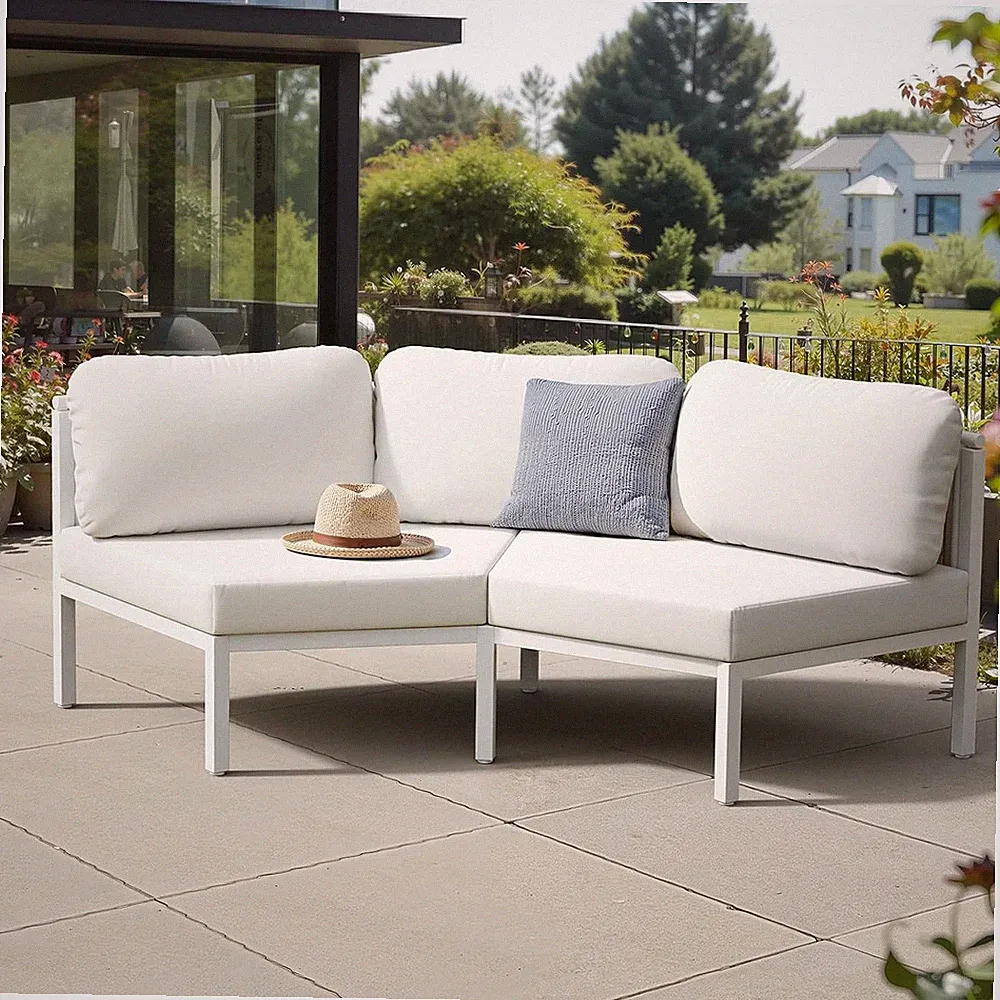 2-Seat Half-Moon Aluminum Patio Sofa Set, Outdoor Sectional, Beige