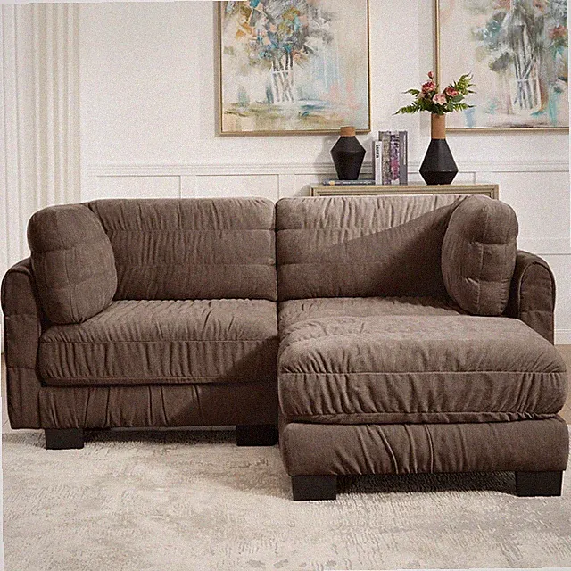 2-Seat L-Shape Modular Sectional Sofa with Ottoman, Chenille, Brown
