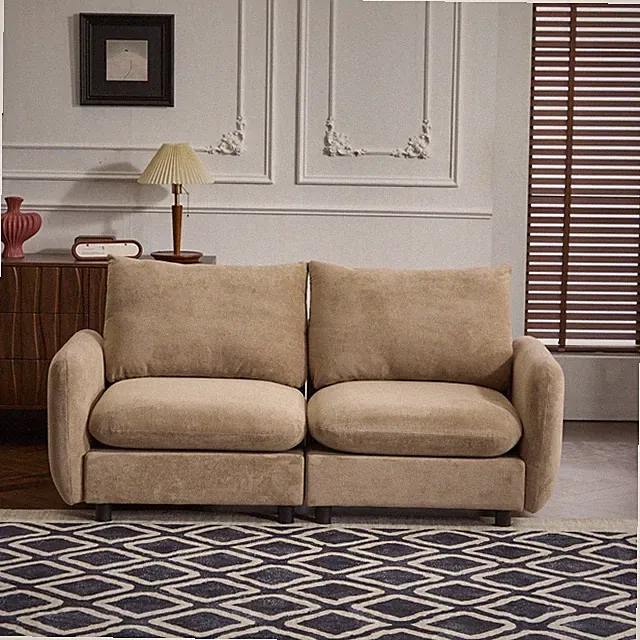 2-Seat Modular Sectional Sofa w/ Velvet Upholstery in Camel, 69"