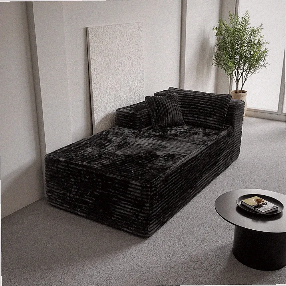 2-Seat Modular Sectional Sofa with Reversible Chaise - Black Plush Corduroy