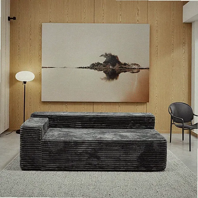 2-Seat Plush Sectional Sofa with Chaise, Grey Corduroy, No Assembly