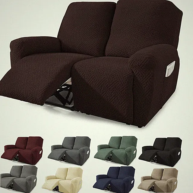 2 Seat Recliner Chair Covers, Stretch Sofa Slipcover Stripe Jacquard Couch Cover