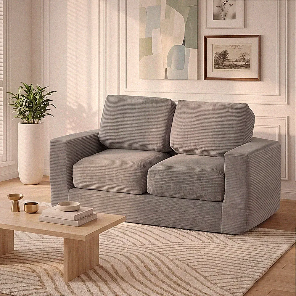 2-Seater Floor Couch, Loveseat Foam Sofa w/Removable Corduroy Cover,No Assembly