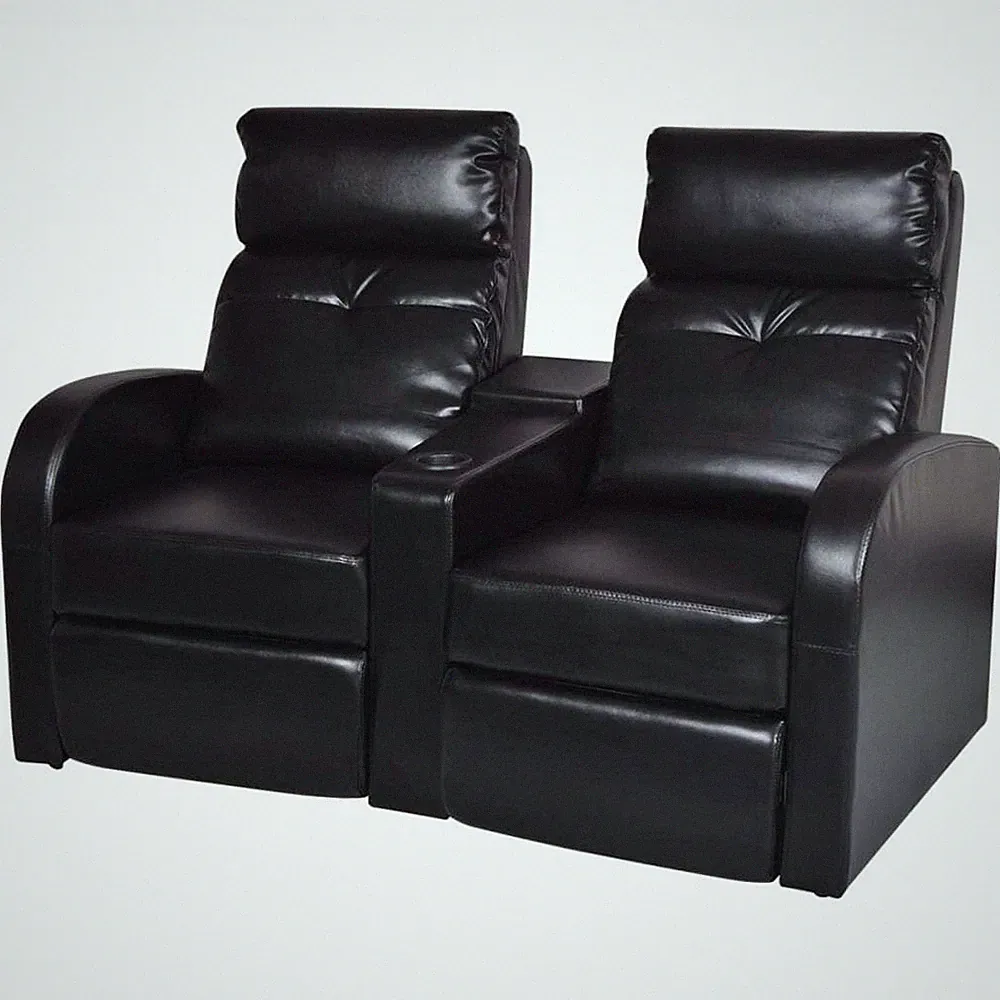 2-Seater Home Theater Recliner Sofa Black Faux Leather