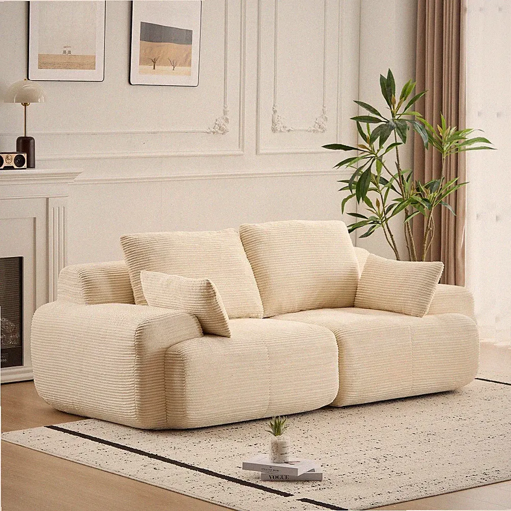 2 Seater Memory Foam Sectional Sofa, Corduroy Cloud Couch, Extra Deep Loveseat