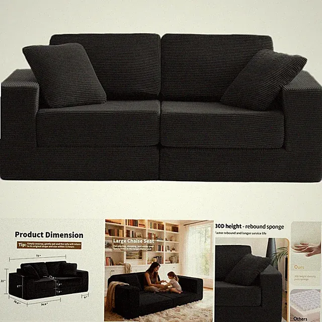 2 Seater Modern Modular Sofa Couch Deep Seat Comfy Cloud Living Room Bedroom