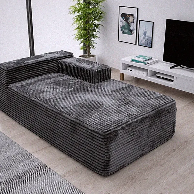 2-Seater Modular Corduroy Sofa Chaise Lounge, No Assembly Required, Grey