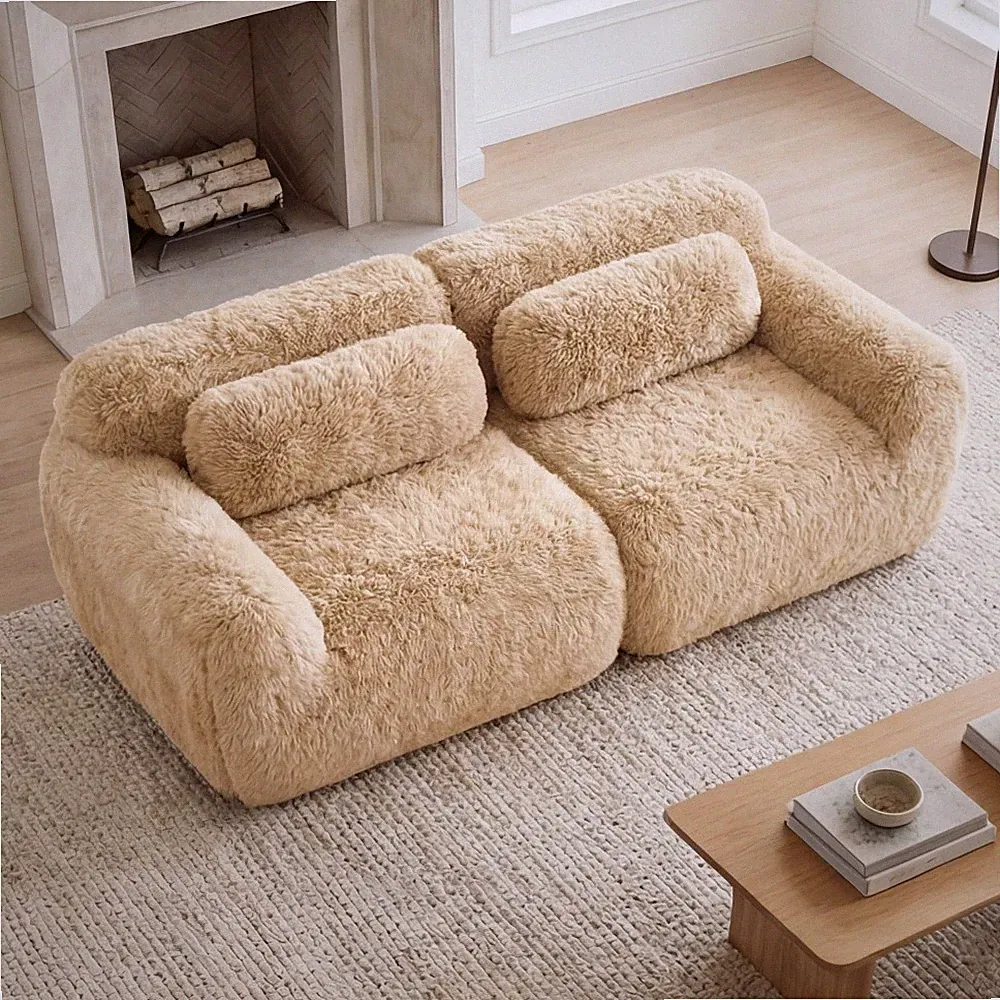 2 Seater Modular Sectional Sofa Couch Plush Fabric W/Throw Pillows No Assembly