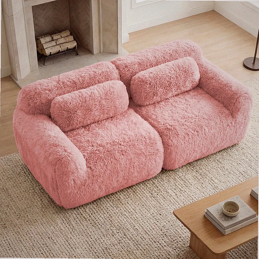 2 Seater Modular Sectional Sofa Couch Plush Fabric W/Throw Pillows No Assembly