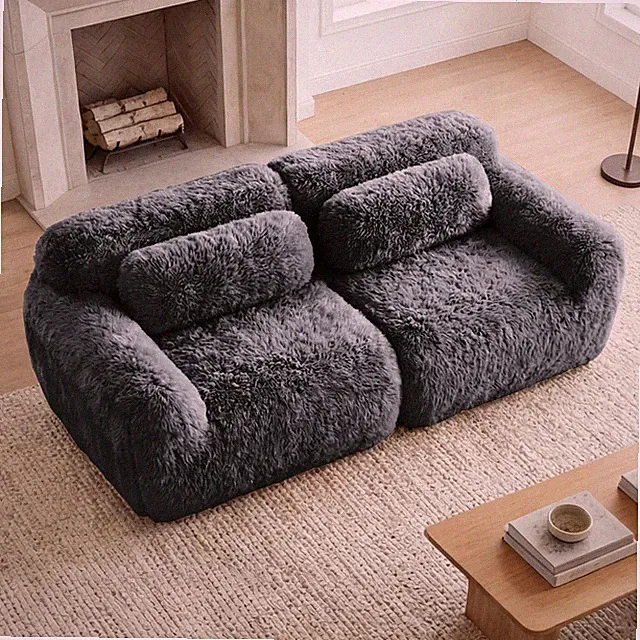 2 Seater Modular Sectional Sofa Couch Plush Fabric W/Throw Pillows No Assembly