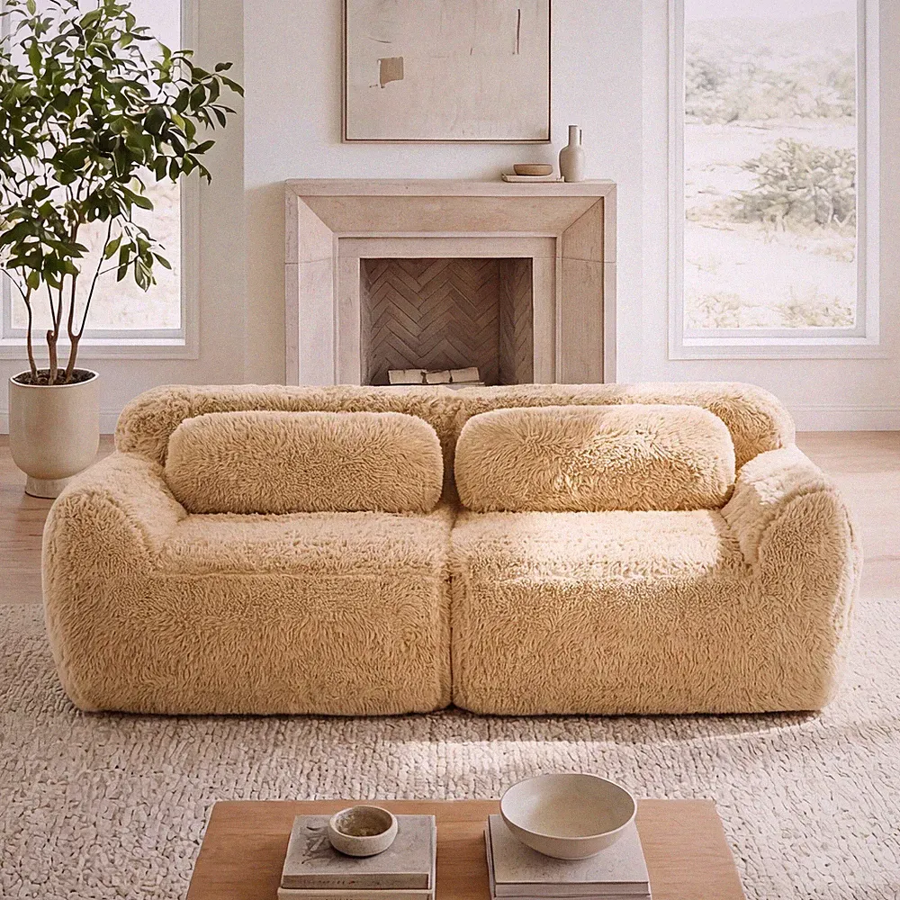 2-seater Modular Sectional Sofa Couches,Soft Fluffy Plush Fabric Bottom Anti