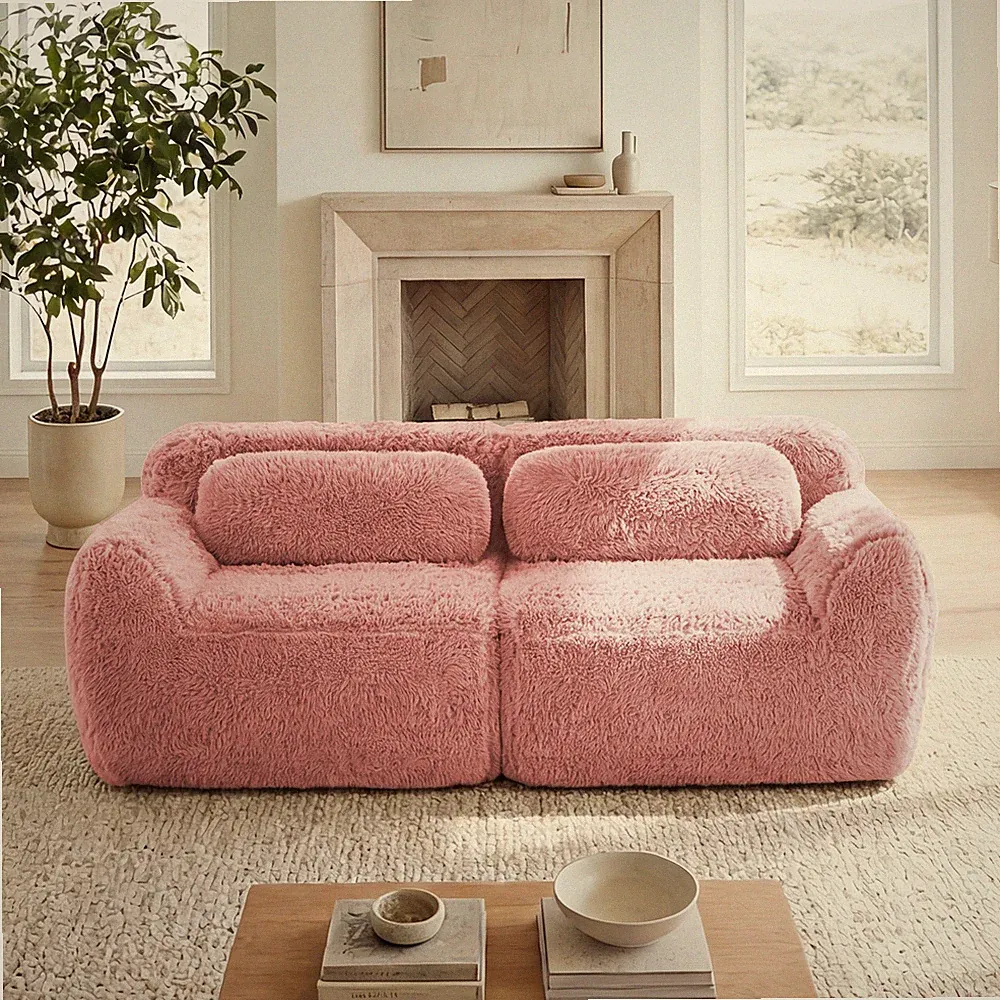 2-seater Modular Sectional Sofa Couches,Soft Fluffy Plush Fabric Bottom Anti-S