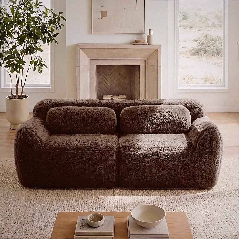 2-seater Modular Sectional Sofa Couches,Soft Fluffy Plush Fabric Bottom Anti-Sl