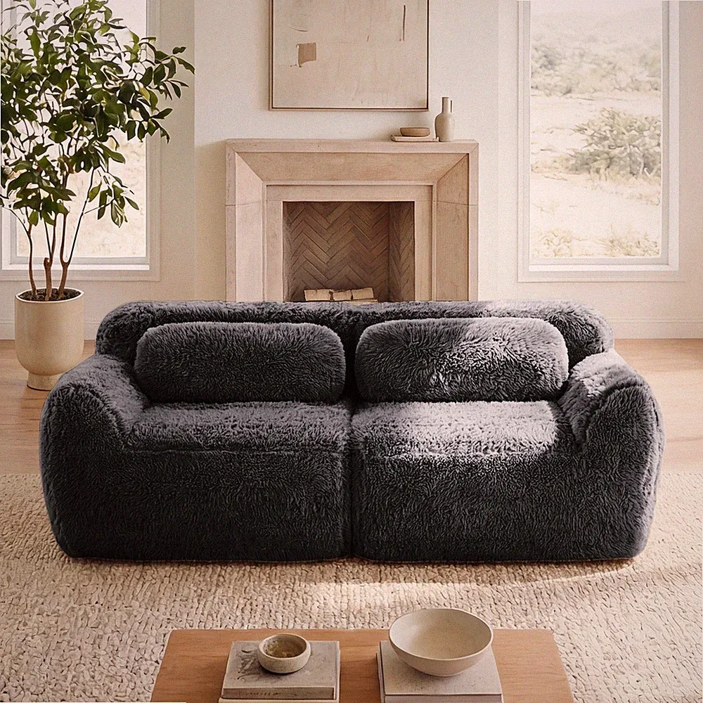 2-seater Modular Sectional Sofa Couches,Soft Fluffy Plush Fabric Bottom Anti-Sli