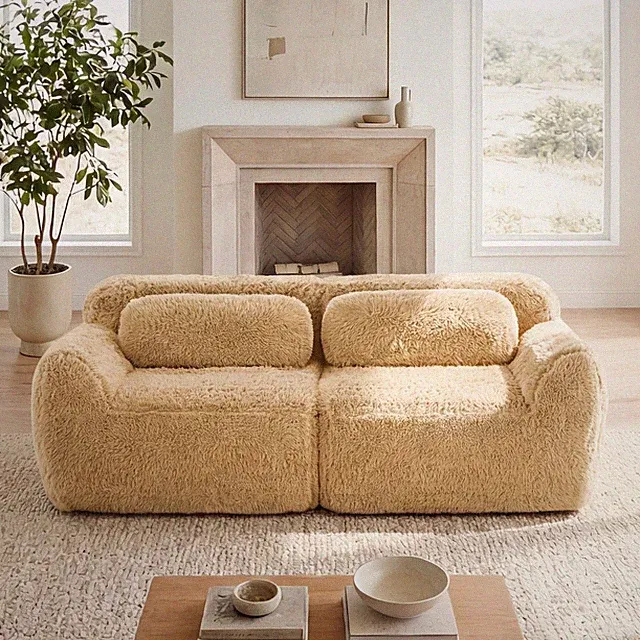 2-seater Modular Sectional Sofa CouchesSoft Fluffy Plush Fabric Bottom Anti-Slip