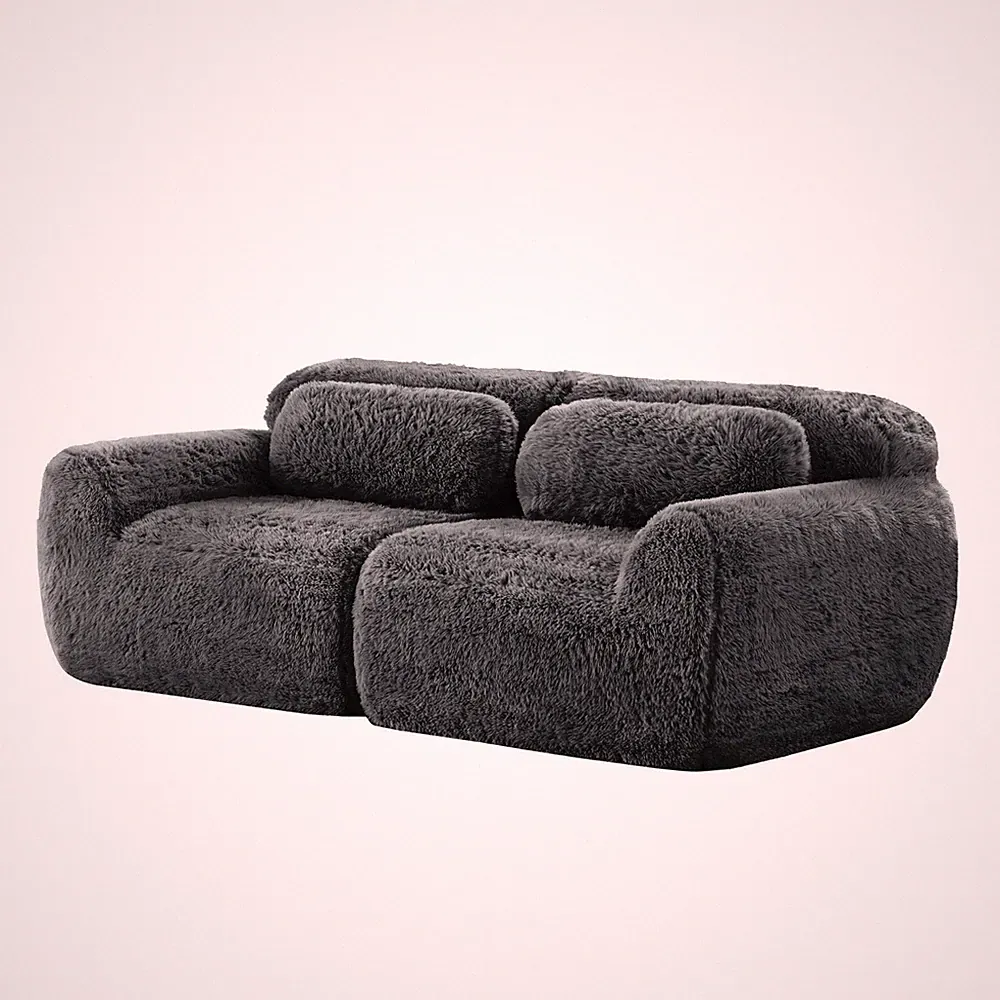 2-Seater Modular Sectional Sofa with Plush Fabric, Anti-Slip Base