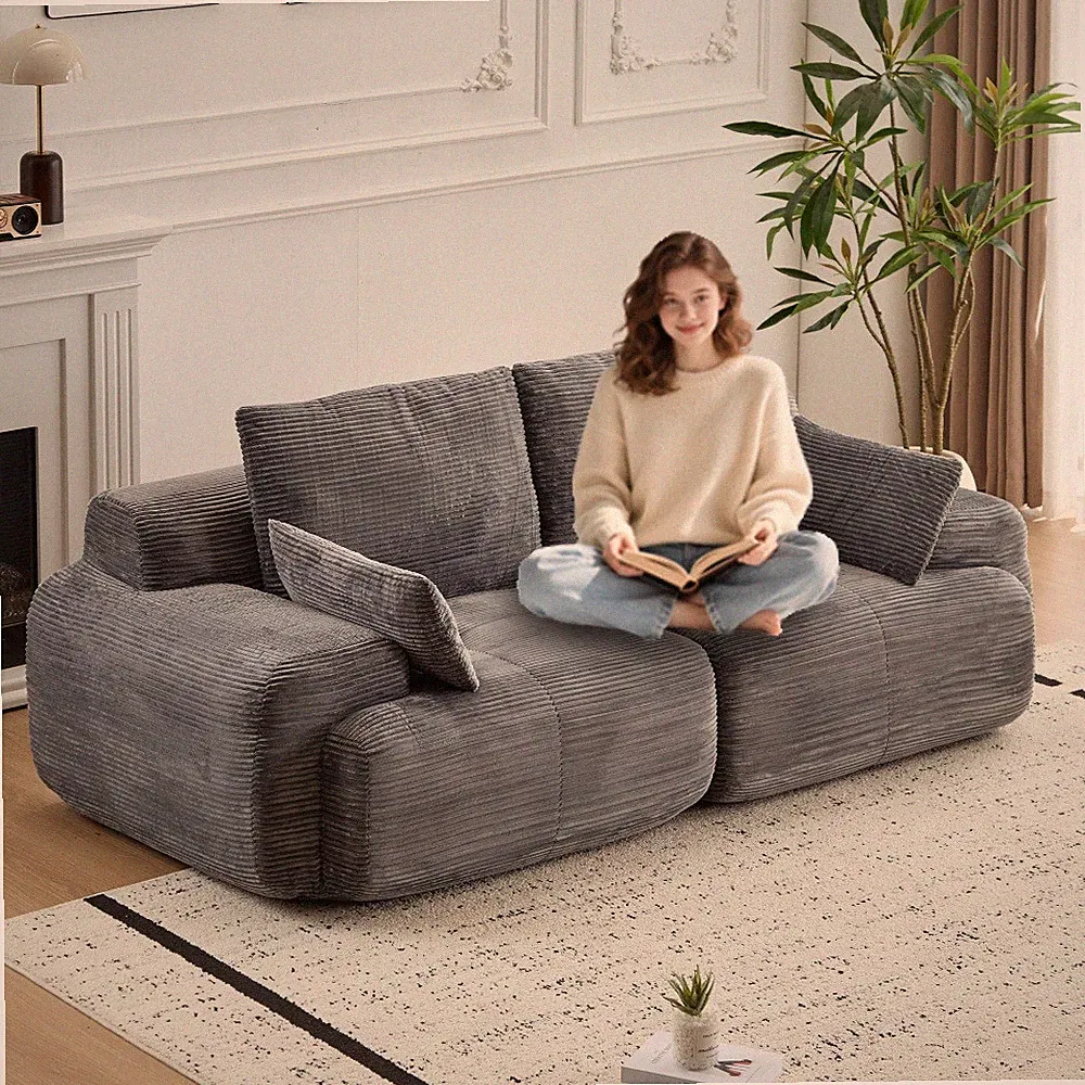 2-Seater Modular Sofa, Memory Foam Cloud Couch, Extra Deep Corduroy Loveseat