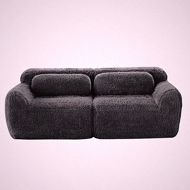 2-Seater Modular Sofa - Plush Fluffy Fabric w/ Anti-Slip & Ergonomics & Pillows