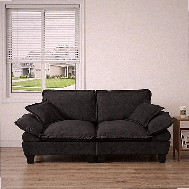 2-Seater Sailboat Sofa, Chenille Loveseat for Small Spaces, Black