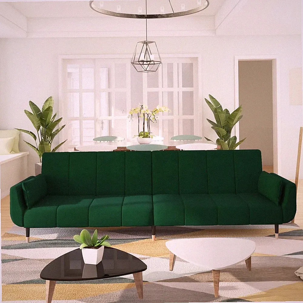 2-Seater Sofa Bed with Two Pillows Dark Green Velvet