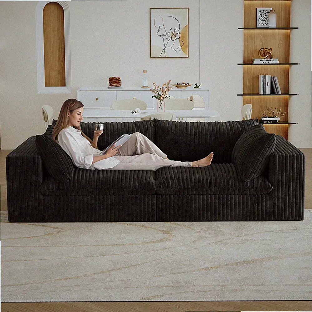 2-Seater Sofa, Black, 79.2"L x 39.4"W x 24.1"H, Fabric, Modular, Feather Cushion