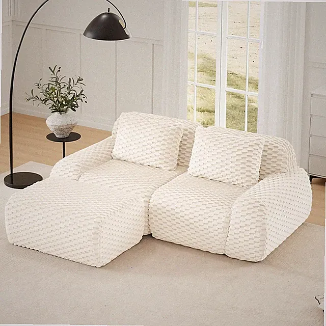 2 Seater Sofa w/Ottoman, Modular Sectional Sofa Couch Deep Seat Boneless Sofa