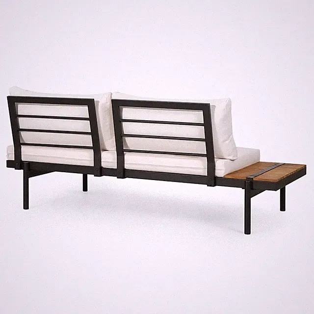 2 Seater Sofa with Acacia Wood & Iron Frame - Left Side, Water-Resistant