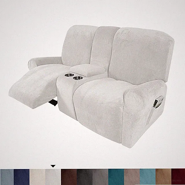 2 Seater Stretch Recliner Sofa Cover Velvet Loveseat Sofa Slipcover w/Cup Holder