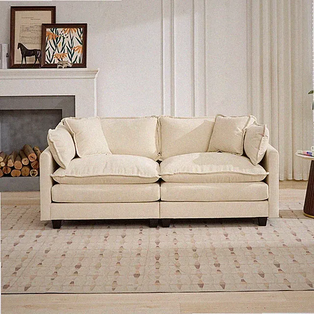 2-Seater Upholstered Sofa, Deep Seat Sofa Couch Loveseat Modular Sectional Sofa