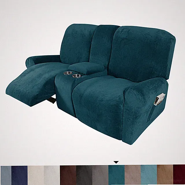 2 Seater Velvet Recliner Couch Cover Stretch Loveseat Sofa Slipcover Protector