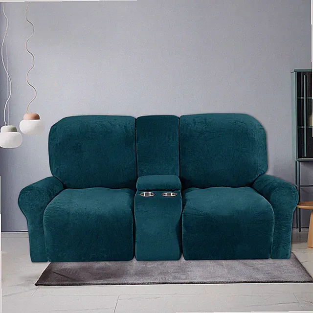 2 Seater Velvet Recliner Sofa Cover Stretch Loveseat Couch Cover With Cup Holder