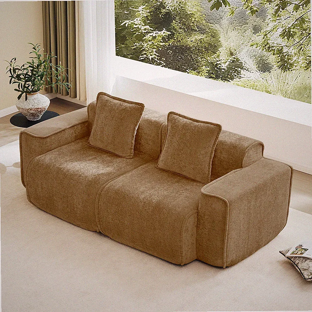 2-Seater Velvet Sectional Sofa Cloud Modular Chaise, No Assembly Required Brown