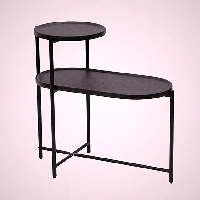 2 Tier Round&Oval Wooden Small Coffee Table with Storage Tray End Tables Black