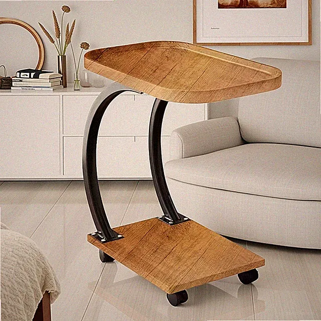 2 Tier Trays C Shaped End Table for Sofa with Double Bent Metal Tubes Support