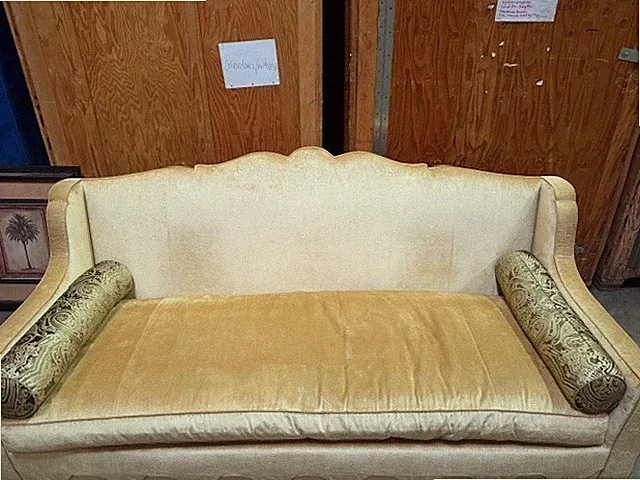 2 Vintage Hollywood Regency Sofa in Light Gold Upholstery