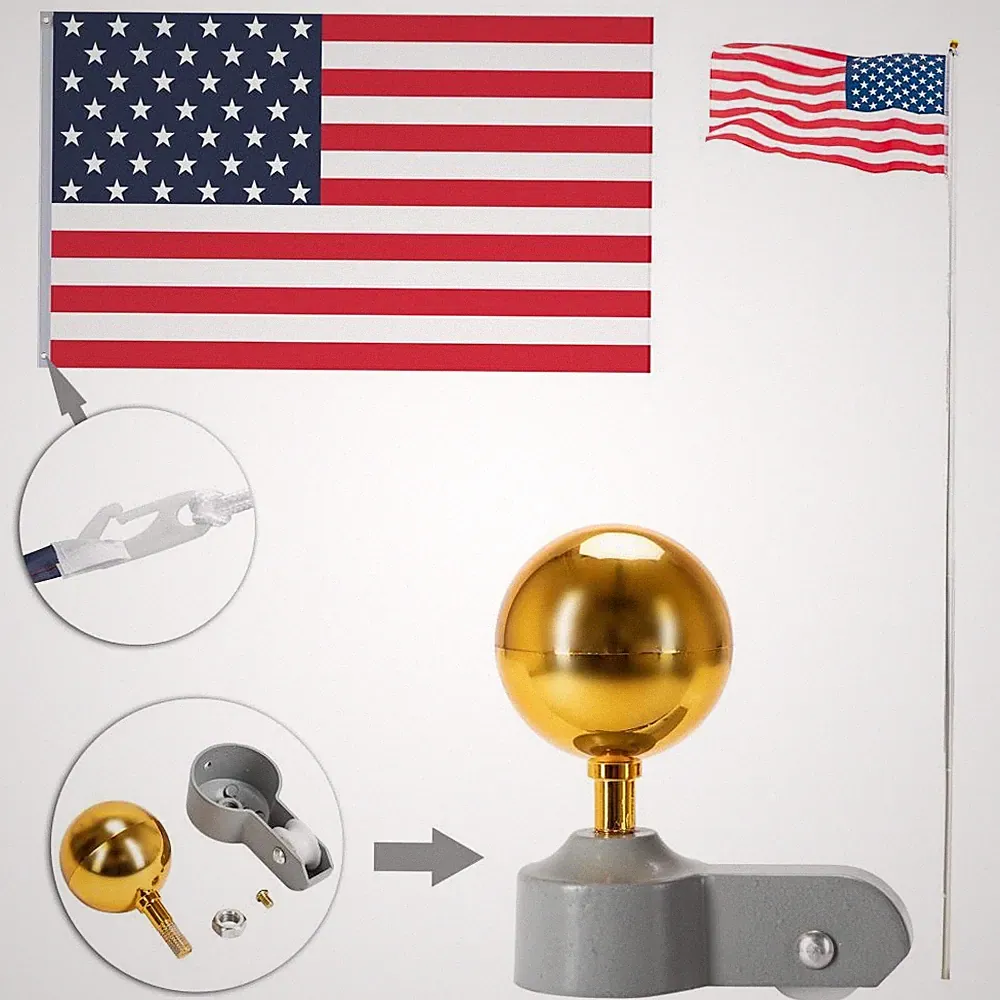 20/25ft Sectional Flagpole Aluminum Kit Outdoor Pole + 2PC US Flag Easy Set up