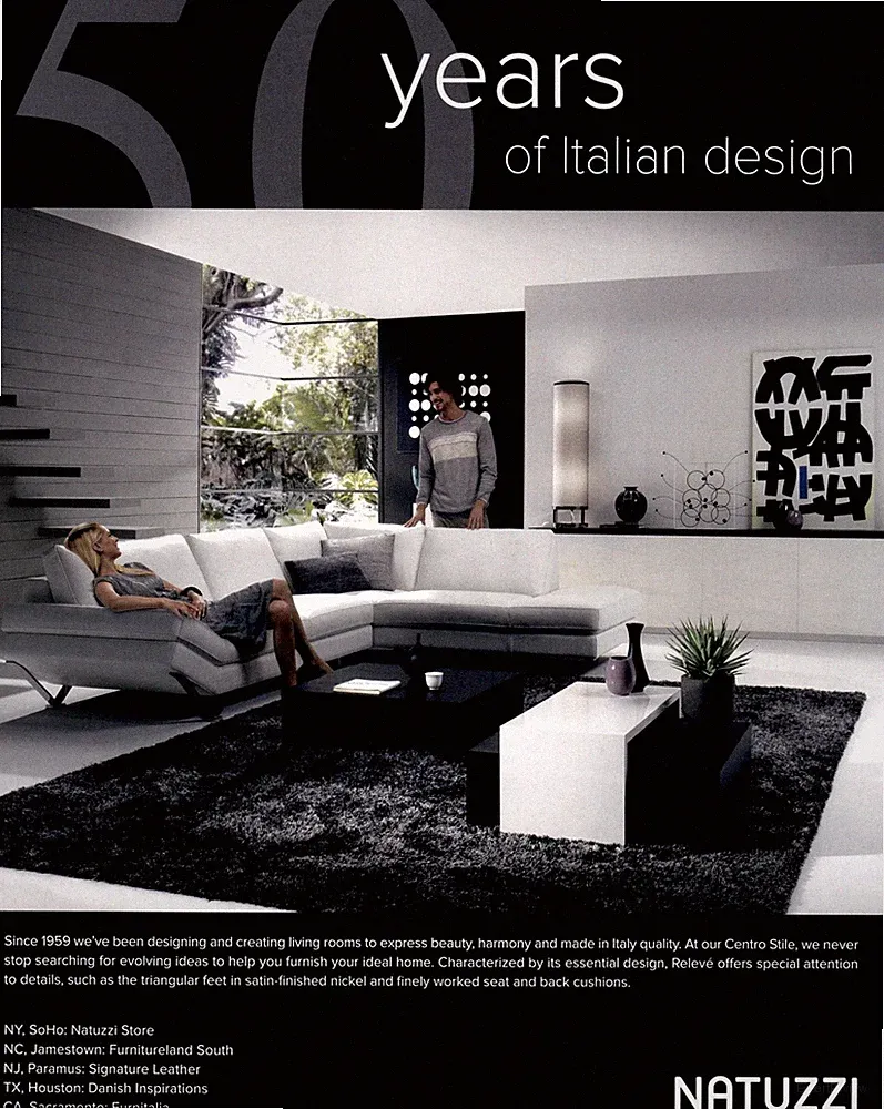 2009 Natuzzi Italian Furniture Ad - 50 Years of Design - Relevé Sectional Sofa