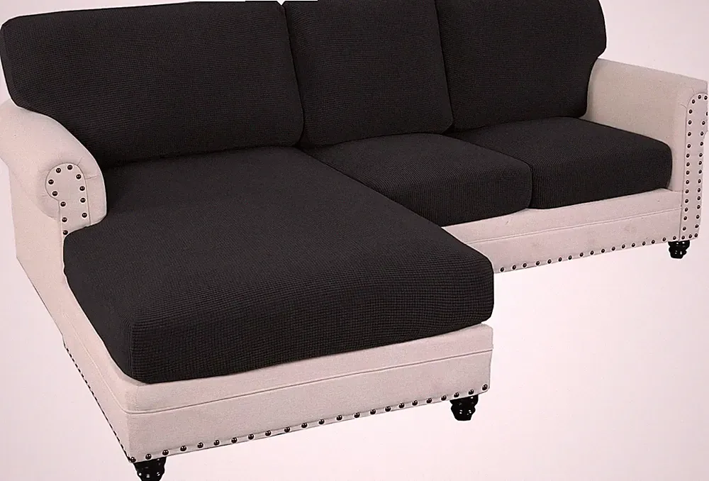 2025 Stretch Sectional Couch Covers - 6 Piece L-Shaped Sofa Set, Black