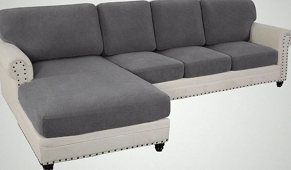 2025 Stretch Sectional Couch Covers - 8 Piece L-Shaped Set in Grey