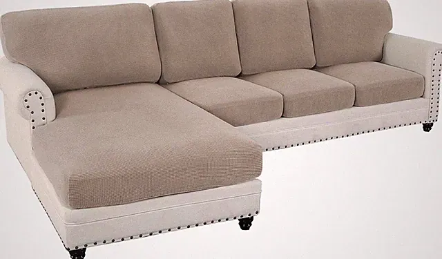 2025 Stretch Sectional Couch Covers - 8 Piece L-Shaped Sofa Set - Sand