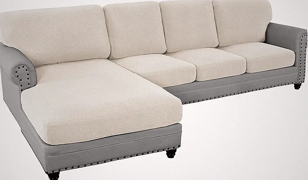 2025 Stretch Sectional Couch Covers 8-Piece Set, Ivory L-Shaped Sofa Cover