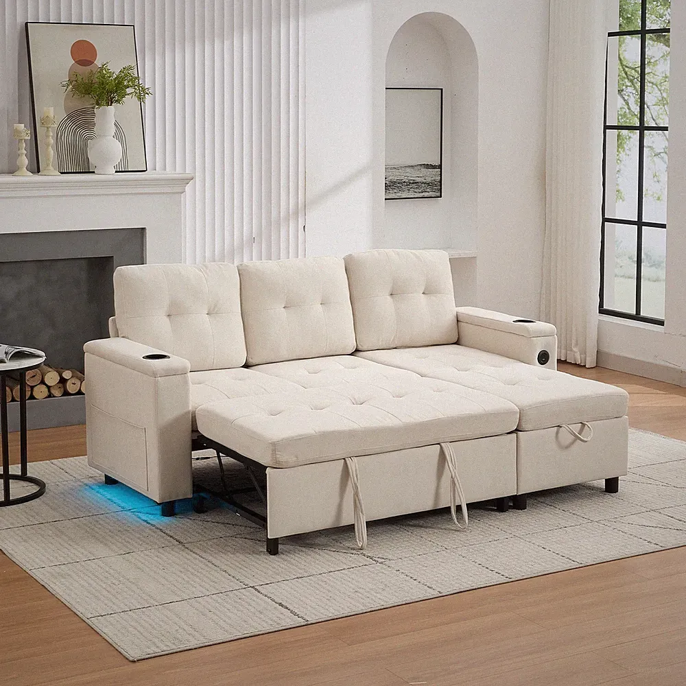 208 X 146 X 89.5 Cm Sofa, Three-seater Sofa Bed,folding Sofa With Hidden Storage
