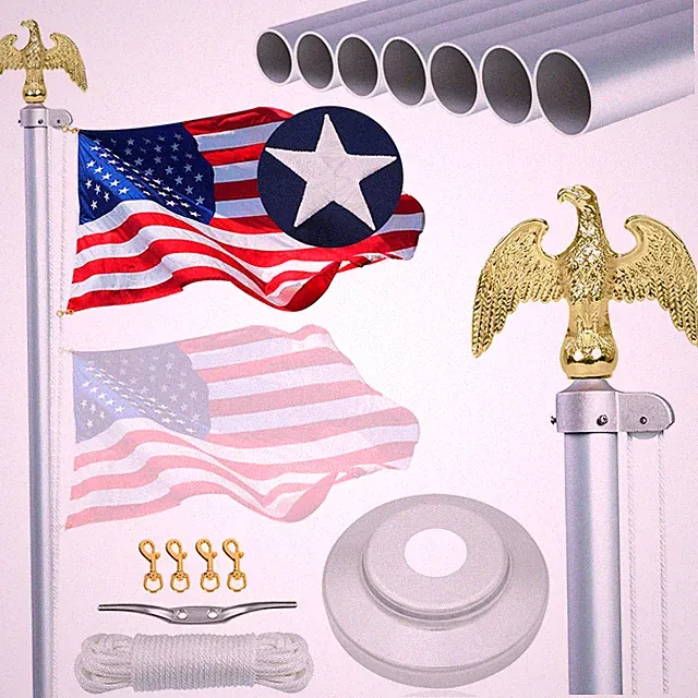 20FT Aluminum Flag Pole Kit Heavy Duty Outdoor Residential Sectional Silver US F