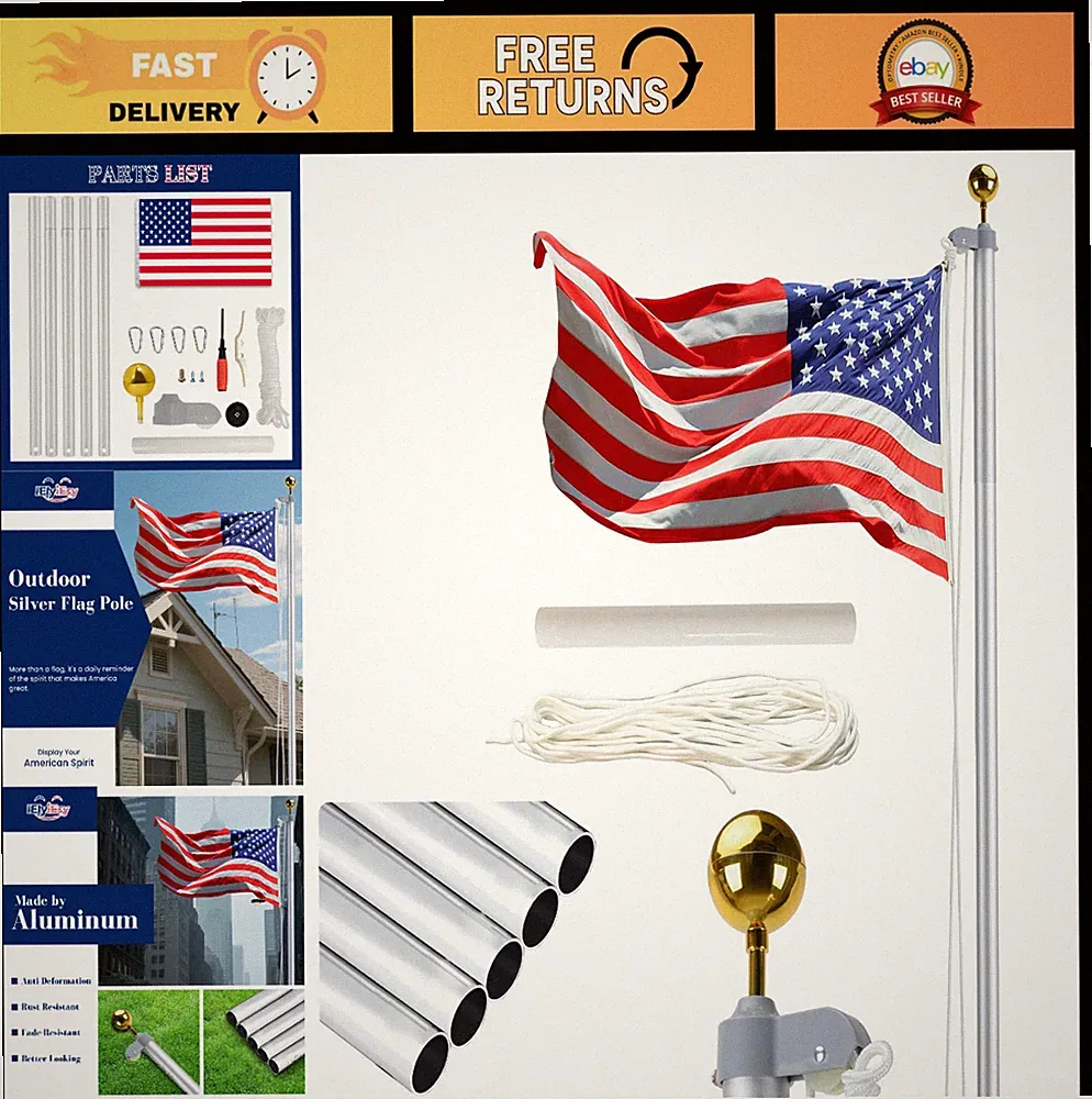 20FT Heavy Duty Flag Pole Kit with 3x5FT US Flag, Aluminum Sectional Outdoor Fla